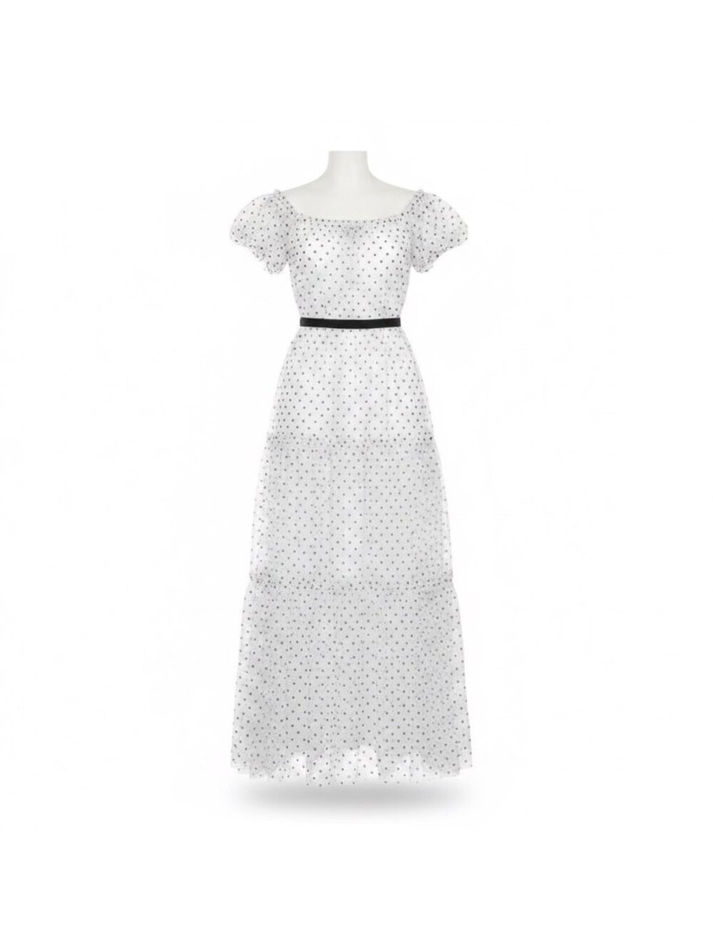 Windsor Womens White Polka Dot Off-Shoulder Maxi Dress With Black Waist Tie